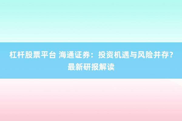 杠杆股票平台 海通证券：投资机遇与风险并存？最新研报解读