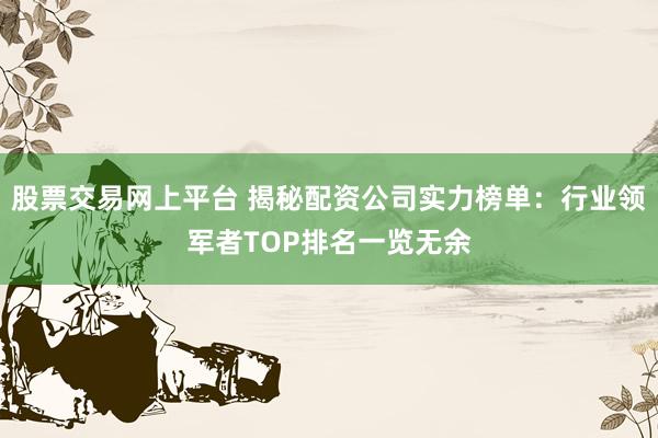 股票交易网上平台 揭秘配资公司实力榜单：行业领军者TOP排名一览无余