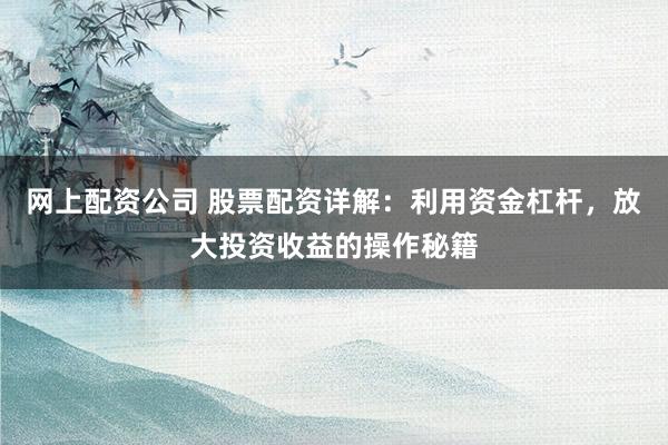 网上配资公司 股票配资详解：利用资金杠杆，放大投资收益的操作秘籍
